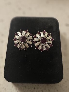 Vintage-Inspired Ruby and Clear Crystal Cluster Stud Earrings - Women Jewelry